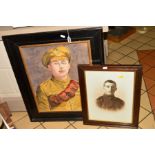 TWO IMAGES OF WWI INTEREST, firstly a large hand painted head and shoulders of a British soldier