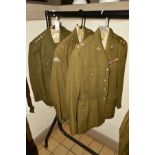 THREE BRITISH ARMY UNIFORM JACKETS, trousers, shirts, WW2/post WW2 era, jackets have Royal Tank