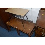 A MID 20TH CENTURY TEAK COFFEE/NEST OF TABLES together with a metal framed coffee table (2)