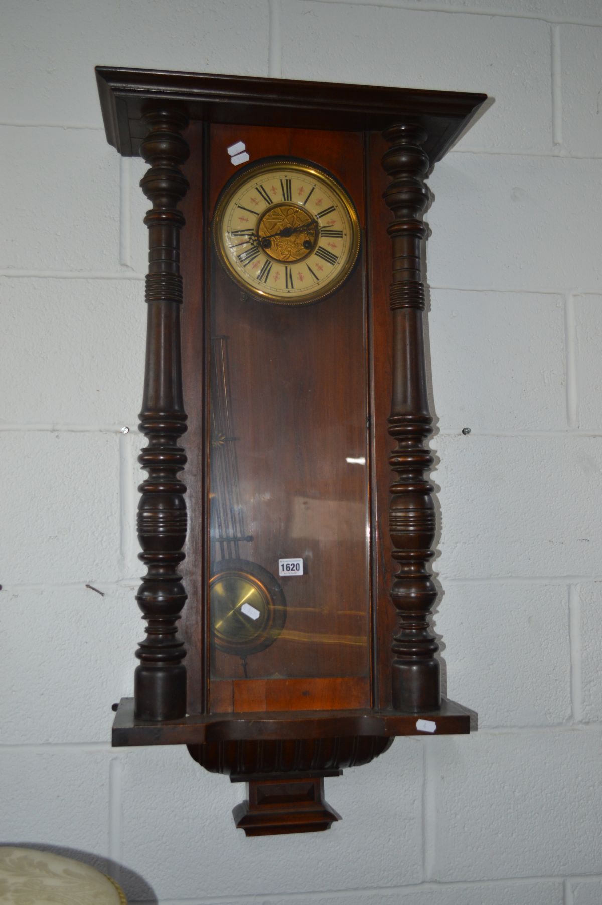 A VICTORIAN WALNUT VIENNA WALL CLOCK (sd, loose parts, losses)