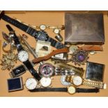 A SELECTION OF WRISTWATCHES, SILVER ITEMS AND COSTUME JEWELLERY, to include a silver retractable