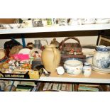 THREE BOXES AND LOOSE ASSORTED ITEMS, to include Doulton Burslem wash set (jug, bowl, chamber pot,