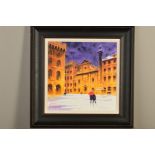 PETER J RODGERS (BRITISH CONTEMPORARY) 'SNOW IN THE PIAZZA FLORENCE' a Winter townscape, signed
