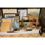 TWO BOXES AND LOOSE CERAMICS, PICTURES AND BOOKS, including Lilliput Lane Eileen Donan Castle L2789,