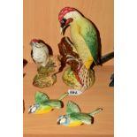 FOUR BESWICK BIRDS/WALL PLAQUES, 'Green Woodpecker' No1218B, 'Lesser Spotted Woodpecker' No2420 (