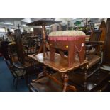 A REPRODUCTION BURR WALNUT TWIN PEDESTAL COFFEE TABLE, width 89cm x depth 45cm x height 51cm , a