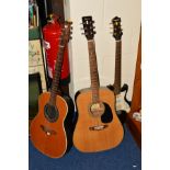 TWO ENCORE GUITARS and a distressed 'Aria' electric guitar (3)