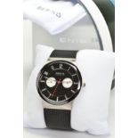 BERING QUARTZ WRISTWATCH, Arabic numeral, black dial with two smaller silvered subsidiary dials,