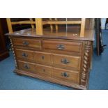 A LOW REPRODUCTION MAHOGANY CHEST OF TWO SHORT AND TWO LONG DRAWERS, width 104cm x depth 51cm x