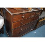 A VICTORIAN MAHOGANY CHEST OF TWO SHORT AND THREE LONG DRAWERS on baluster legs, width 116cm x depth