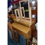 A MODERN PINE OPEN BOOKCASE, an oak glazed bookcase, teak tile topped tea trolley, and a mirror (5)