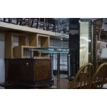 AN ORIENTAL BLACK AND GILT GROUND FOUR FOLD TABLE TOP SCREEN, together with a circular glass