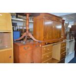 A YEW WOOD SIDEBOARD WITH TWO DRAWERS OVER TWO DOORS, width 96cm x depth 42cm x height 82cm, a