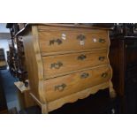 A MODERN GOLDEN OAK FRENCH STYLE CHEST OF THREE DRAWERS, width 75cm x depth 40cm x height 64cm