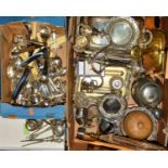 TWO BOXES OF MIXED CUTLERY, SILVER AND OTHER METALWARE, to include silver handled button hook, glove