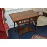 AN EDWARDIAN ROSEWOOD RECTANGULAR SIDE TABLE on four fluted legs united by a shaped undershelf and