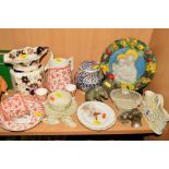 A GROUP OF CERAMICS, GLASS etc, to include Belleek items, Royal Worcester plates 'Wren' and '