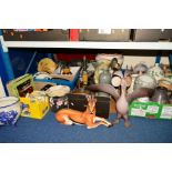FOUR BOXES AND LOOSE OF CERAMICS, GLASS, WORK TOOLS, VINLY RECORDS ETC, including circa 1970's