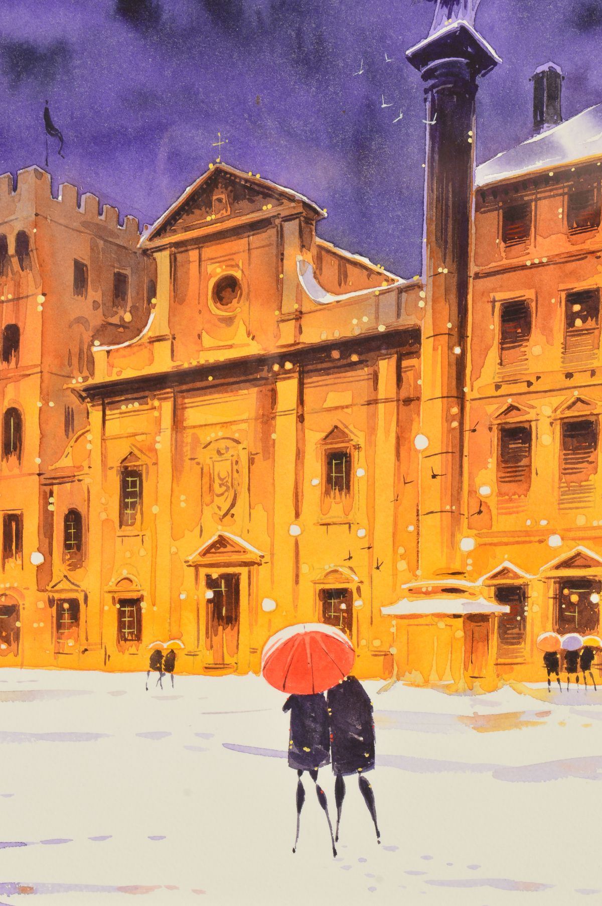 PETER J RODGERS (BRITISH CONTEMPORARY) 'SNOW IN THE PIAZZA FLORENCE' a Winter townscape, signed - Image 2 of 4