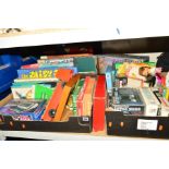 THREE BOXES AND LOOSE OF BOXED GAMES, JIGSAWS, ETC, including Scrabble, Solitaire, Grandstand