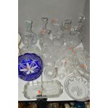 A COLLECTION OF CUT GLASS, including three Tudor cut glass decanters, one Webb cut glass decanter (