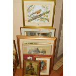 PAINTINGS AND PRINTS ETC, to include a watercolour of a kestrel by Derek Rowson, framed, gray