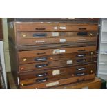 A MID 20TH CENTURY MAHOGANY NINE DRAWER TRIPLE SECTION PLAN CHEST, width 117cm x depth 88cm x height