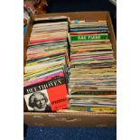 A BOX OF VARIOUS SINGLES, to include classical some sleeves are empty