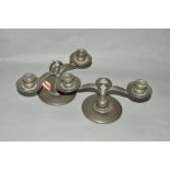 A PAIR OF EARLY 20TH CENTURY LIBERY & CO ENGLISH PEWTER TWIN BRANCH CANDELABRA, No01747, circular