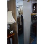 A MODERN TWO DOOR WARDROBE together with a modern mahogany side table, TV unit, telephone table