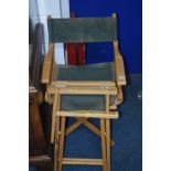 TWO MODERN FOLDING DIRECTORS CHAIRS with green canvas seats and backs (2) (canvas missing to one