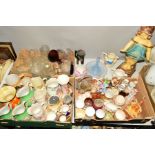 THREE BOXES AND LOOSE CERAMICS, GLASSWARE etc, to include a plaster 'Shy Girl' figure, height