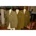 THREE BRITISH ARMY UNIFORM JACKETS, trousers, WW2/post WW2, all have collar insignia for various
