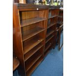 A PAIR OF MODERN MAHOGANY STANDING OPEN BOOKCASES with five adjustable shelves to each, 81cm width x