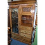 AN EDWARDIAN WALNUT COMPACTUM WARDROBE with a single mirrored door, width 137cm x depth 61cm x