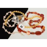 THREE GEM NECKLACES AND A PAIR OF GEM EARRINGS, to include an agate necklace with circular and