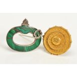 TWO LATE VICTORIAN BROOCHES, the first of a circular tiered cannetille design, with vacant
