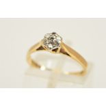 A 9CT GOLD DIAMOND RING, designed as a cluster of seven single cut diamonds, with 9ct hallmark for