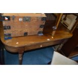 A GEORGIAN D END TABLE SECTION with a boxwood stringing detail to frieze on turned legs, width 120cm