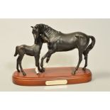 A ROYAL DOULTON FIGURE GROUP, 'Black Beauty & Foal' DA17, matt, on wooden plinth