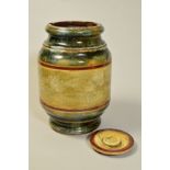 A LARGE ROYAL DOULTON STONEWARE GLAZED JAR, possibly ice cream drum, the inner compartment with a