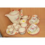 FIELDINGS CROWN DEVON 'STOCKHOLM' COFFEE SET AND EGG CUPSTAND, comprising coffee pot, cream jug,