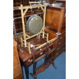 A BAMBOO FRAMED DINNER GONG with a 32cm brass gong and bespoke beater, height 79cm, a Victorian