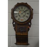 A LATE 19TH CENTURY ROSEWOOD MARQUETRY DROP DIAL WALL CLOCK, distressed dial with Roman numerals,