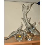 TWO LARGE RONNEBY, SWEDEN ART CRYSTAL STUDIO LANE SCULPTURES, comprising a shark swimming