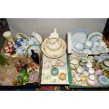 FOUR BOXES AND LOOSE CERAMICS AND GLASSWARE to include Poole Pottery hors d'euve dish, bowls, candle