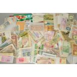 A PLASTIC BOX COMPRISING OF WORLD BANKNOTES, many in uncirculated condition