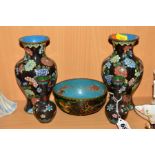A GROUP OF CLOISONNE ITEMS, to include a miniature pair of bud vases, height 9cm (some worn