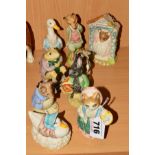 NINE ROYAL ALBERT BEATRIX POTTER FIGURES, comprising 'Cousin Ribby', 'Jemima Puddle-Duck Made a