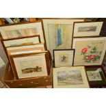 WATERCOLOURS AND PRINT to include Hugh L Norris watercolour landscape, a pair of W J Parsons